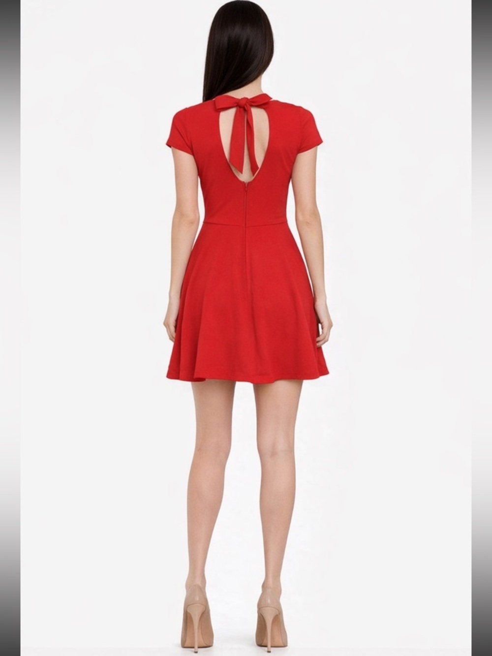 B Darlin Red Fit & Flare Bow Back Mini Dress | Cherry Girl Valentine NYE Size 9 - Picture 3 of 13